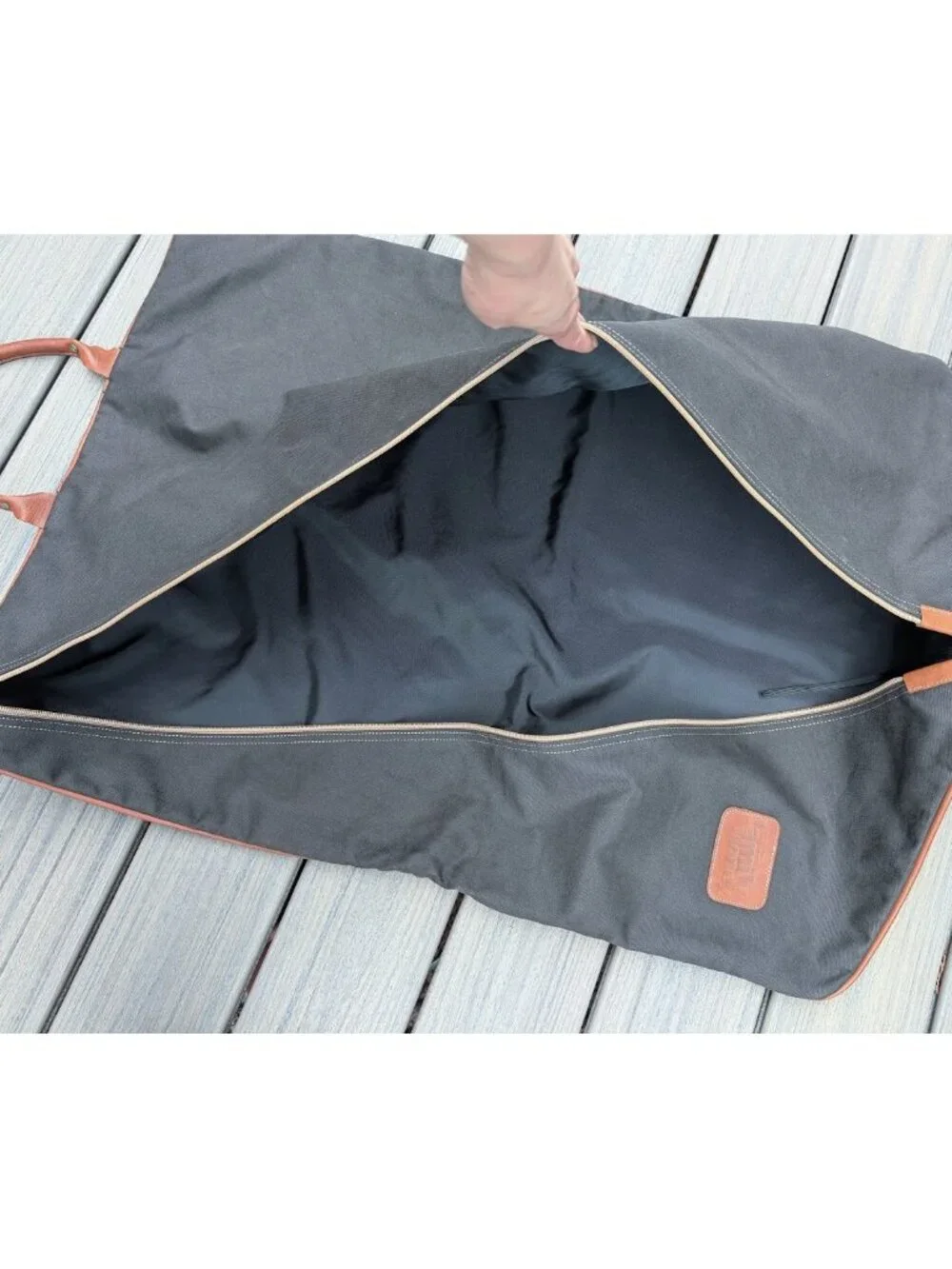 Vtg Better Homes & Gardens Waxed Canvas & Leather Garment Bag Travel Suit Carrie